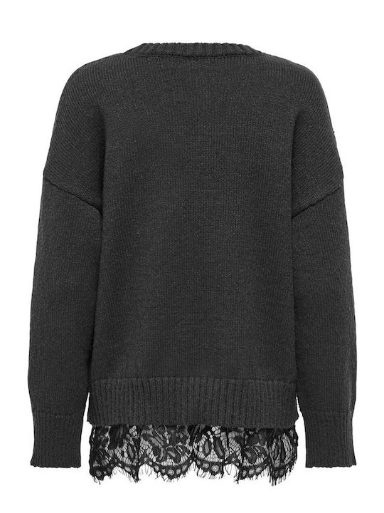 Only Women's Sweater with Lace Dark Grey Melange