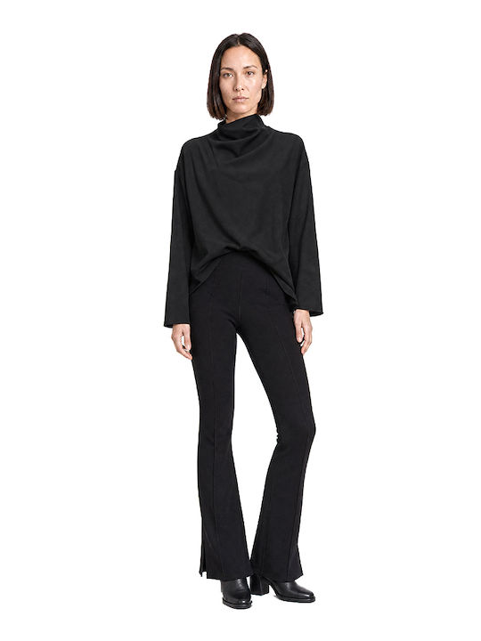MY T Women's Fabric Flared Trousers with Elastic Black