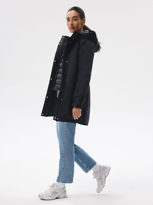 Ardami Lang Damen Jacke für Frühling - Herbst Schwarz