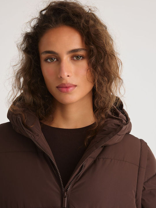 Damen Jacken Lang Puffer Für Winter Braun