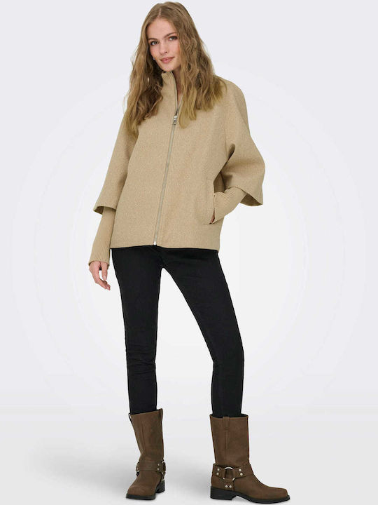 Short Women's Jacket for Winter Camel