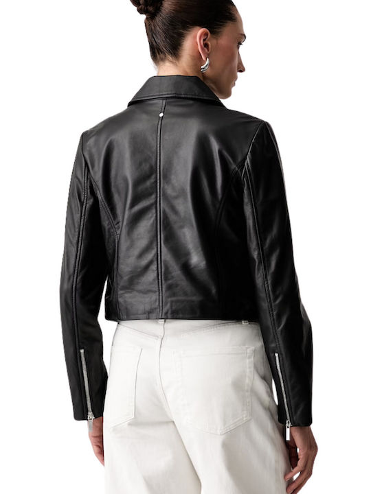 Leather Women's Jacket for Winter Black