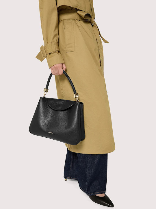 Leather Knitted Women's Tote Bag Black