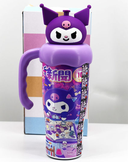 Детска Бутилка За Топла И Студена Вода Kuromi 900ml Неръждаема Стомана Със Сламка
