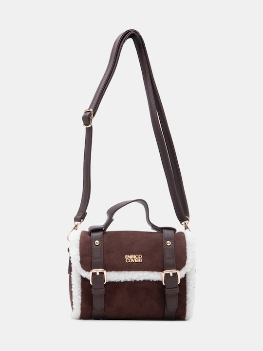 Γούνινη Γυναικεία Satchel Τσάντα Suede Καφέ