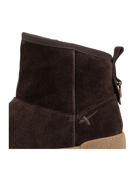 Leather Women's Ankle Boots with Fur Brown