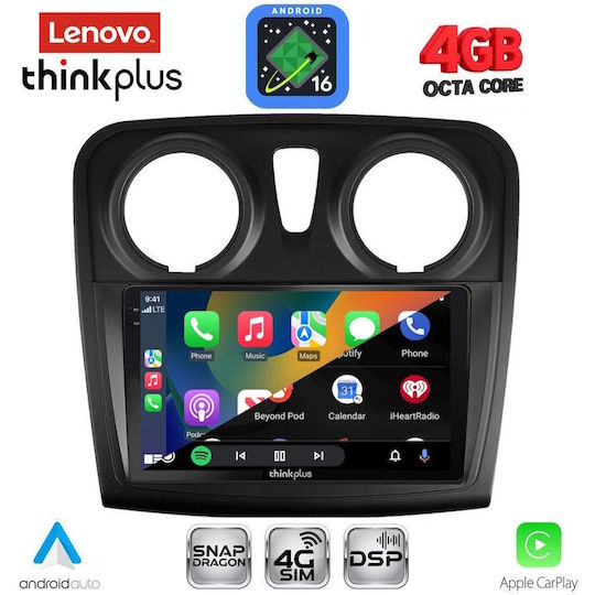 Lenovo Автомобилна Аудио Система за Dacia Logan / Sandero 2012-2019 (Bluetooth/USB/Вграден Wi-Fi/GPS/Apple CarPlay/Android Auto) с Touch Screen 9"
