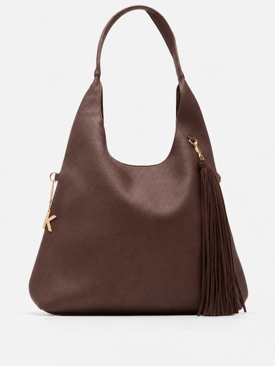 Fabric Knitted Women's Shoulder Crossbody Brown Bag