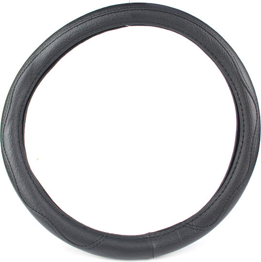 Slip-on Steering Wheel Cover Eco Leather Black Smooth Black Stitching 38cm