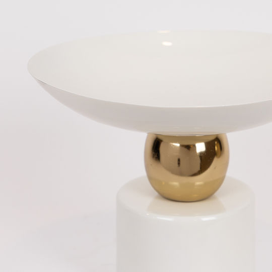 Bol Decorativ Metalic Cu Picior Alb 33x15x6cm