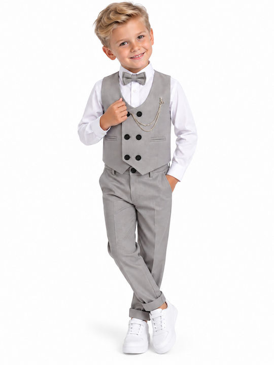 TakTakBaby Boys Baptism Suit with Vest 5pcs Gray