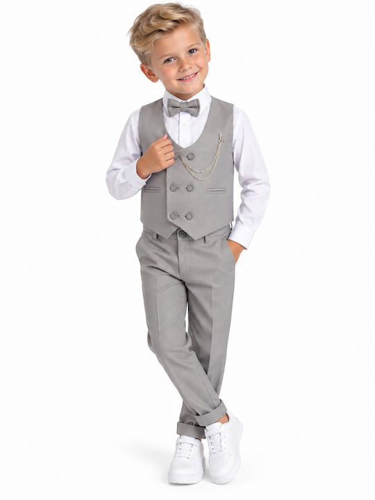 TakTakBaby Boys Baptism Suit with Vest 5pcs Gray