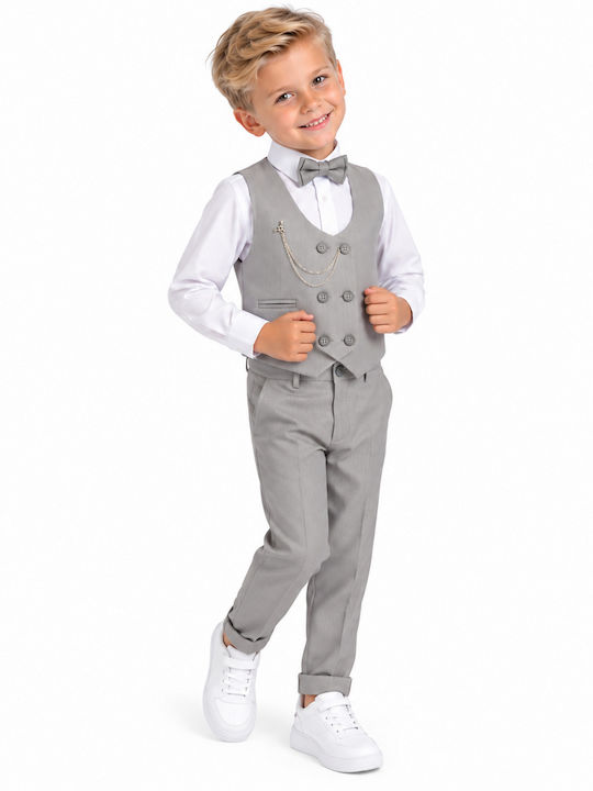 TakTakBaby Boys Baptism Suit with Vest 5pcs Gray