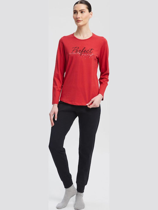 Minerva Minerva Damen Schlafanzug & Pyjamas Winter Baumwollene Rot