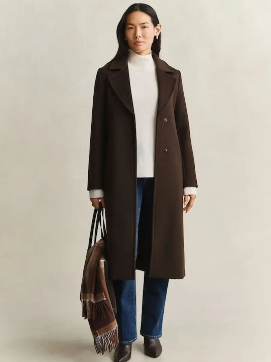 Wool Women's Coat Brown with Belt