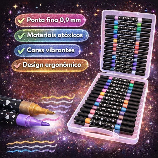 Zeichenstifte Mit Doppelspitze Mit Glitzer Set 24 Farben
