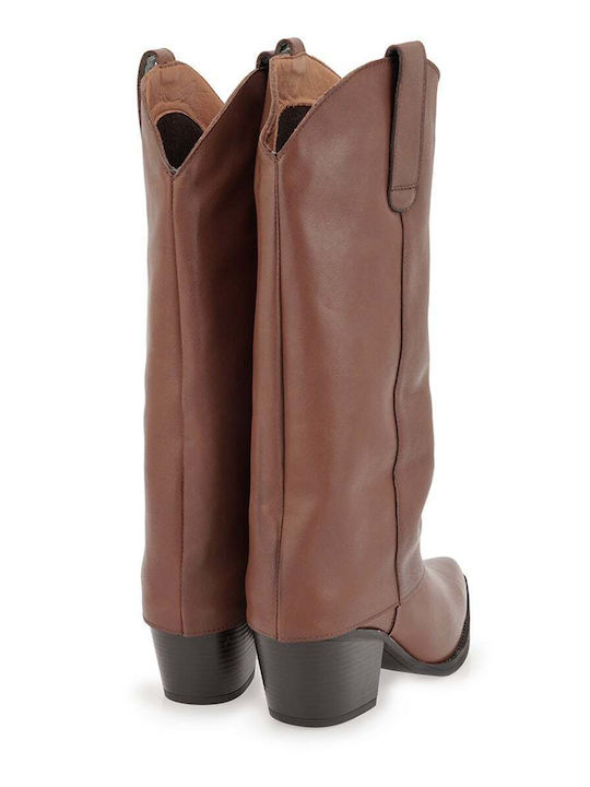 Damenstiefel aus Leder mit Mittelhohem Absatz Tabac