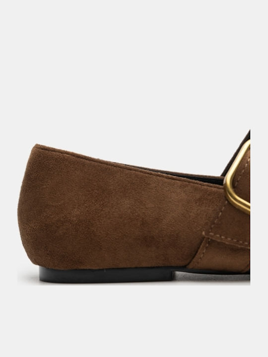 Wildleder Damen Ballerinas Mit Riemen Braune