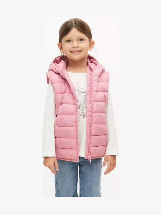 Kids Casual Sleeveless Short Pink Jacket
