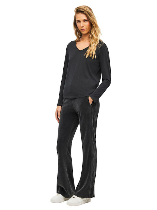 Velvet Flared Sweatpants Black
