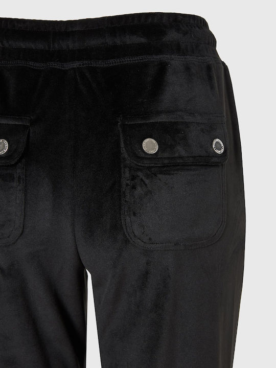 Funky Buddha Damen Jogginghosen mit Jogger Samt Schwarz FBL014-100-02-Schwarz