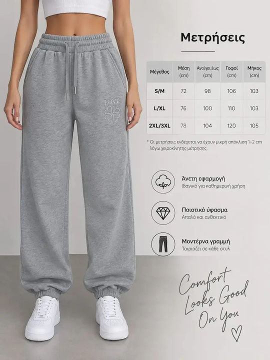 High Waist Sweatpants Wide Fleece Grey