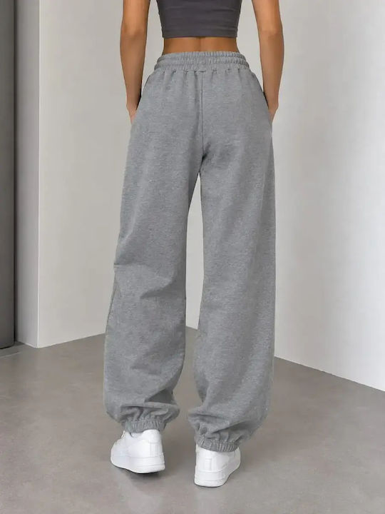 High Waist Sweatpants Wide Fleece Grey