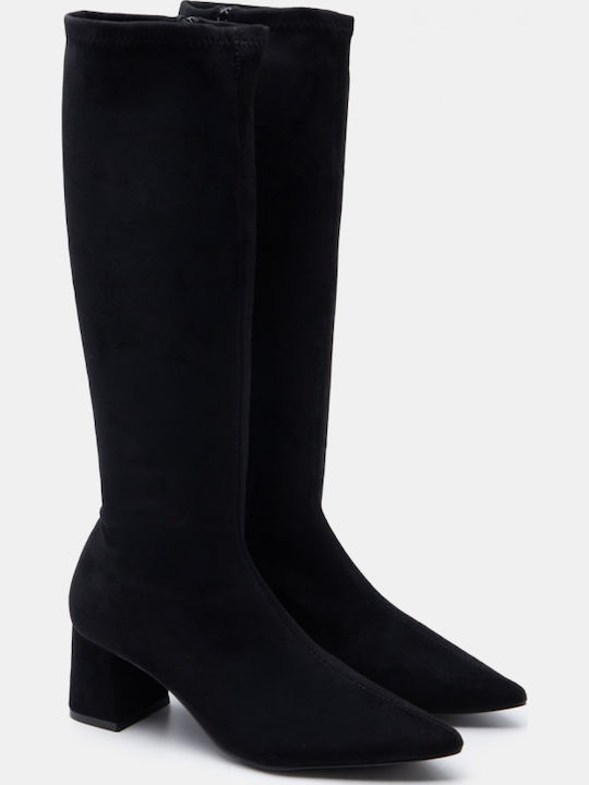 Suede Women's Boots with Mid Heel Black