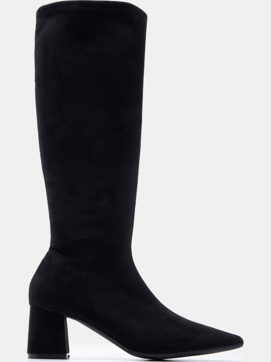 Suede Women's Boots with Mid Heel Black