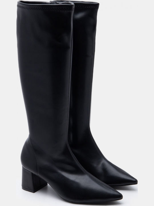Wildleder Damenstiefel mit mittlerem Absatz Schwarz