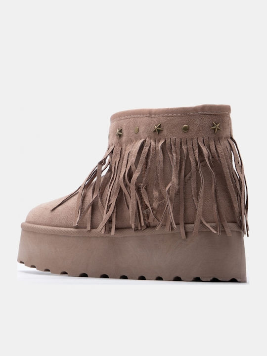 Damen Stiefeletten mit Pelz Beiges