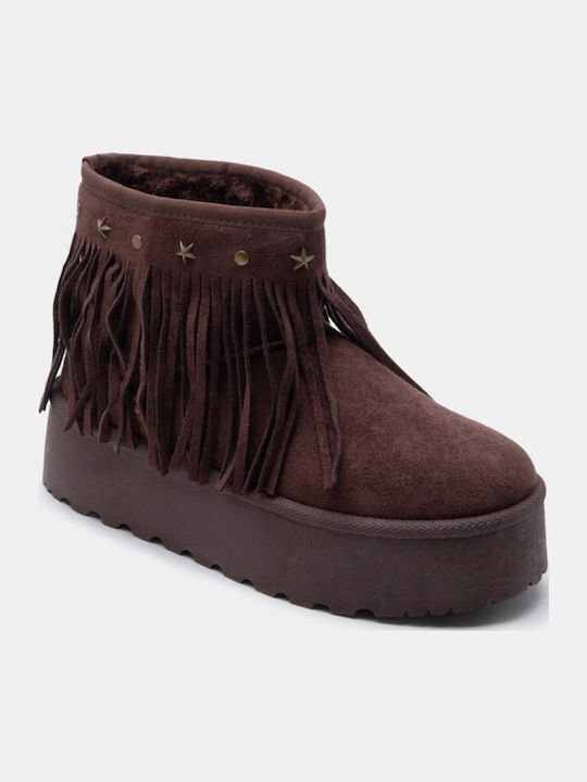Damen Stiefeletten mit Pelz Braune