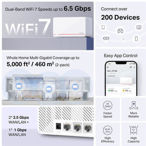 Mercusys Halo H37BE BE6500 Безжичен Рутер Wi‑Fi 7 с 3 Порта