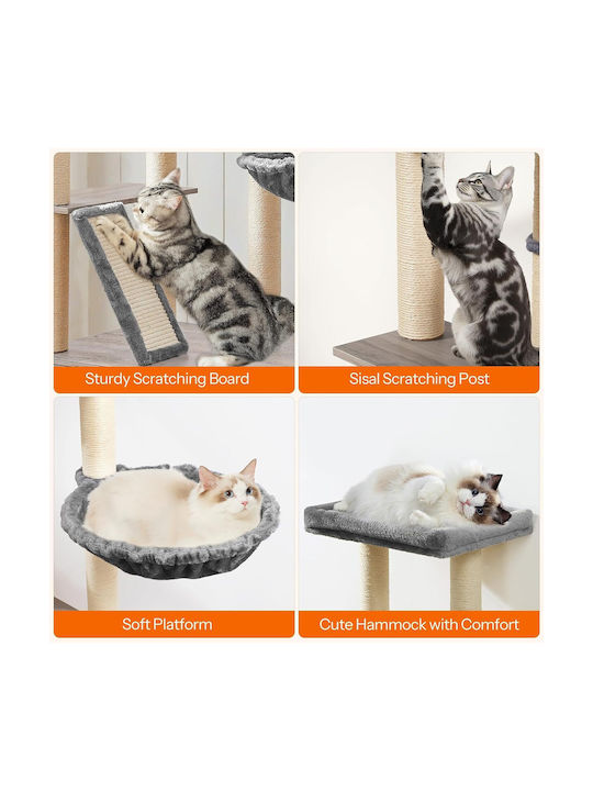 Hoobro Scratching Post Cat Tree Grey 56x48x112cm
