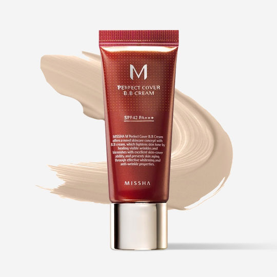 Missha Perfect Cover BB PA+++ No.21 Light Beige Дневен Крем За Лице С SPF42 За Хидратация, Несъвършенства По Кожата И Блясък С Хиалуронова Киселина И Колаген 20ml