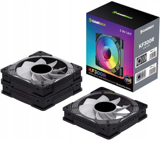 GameMax KF300R BK Обратен Перкa Вентилатор за Кутия 120mm (1600rpm / 44.35cfm) с ARGB Осветление и Свързване 4-изводна ШИМ 3бр Черен