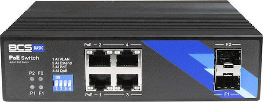 BCS BCS-B-ISP04G-2SFP Verwalteter L2 PoE+ Schalter mit 4 Gigabit (1Gbps) Ethernet-Ports