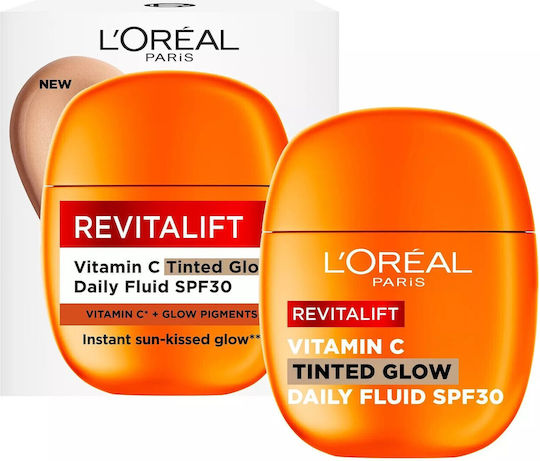 L'Oreal Paris Revitalift Vitamin C Tinted Glow Light Fluid Day Face Cream with Color and SPF30 for Moisturizing & Blemishes with Vitamin C & Vitamin E 40ml