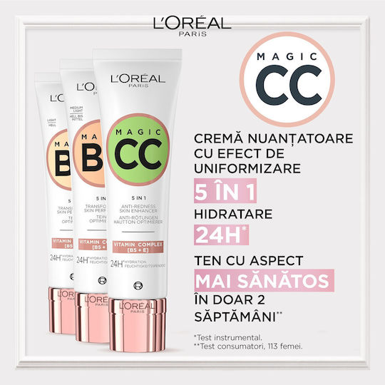L'Oreal Paris C'est Magic CC 24-часов Дневен Крем за Лице с SPF20 за Хидратация, Несъвършенства по Кожата и Зачервяване 30ml