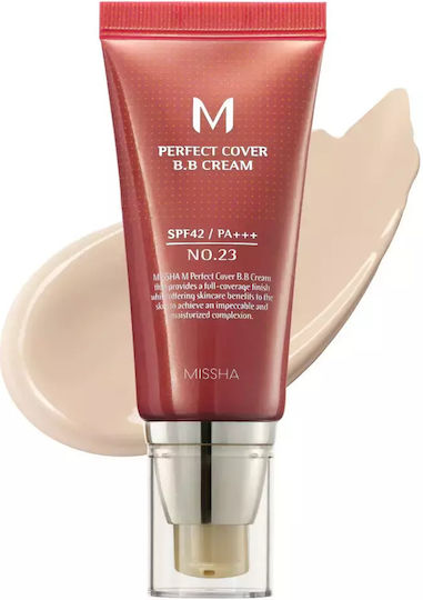 Missha Perfect Cover BB 23 Natural Beige Day Face Cream with SPF42 for Moisturizing Blemishes & Brightening with Hyaluronic Acid & Collagen 50ml