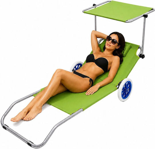 Lean Toys Green Foldable Aluminum Beach Sunbed with Shader