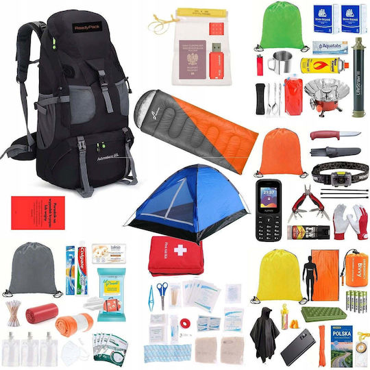 vidaXL Rucsac de Evacuare + Set de Echipament pentru Cort Readypack X2 Sac de Dormit pentru Alimente Readypack X2 Negru