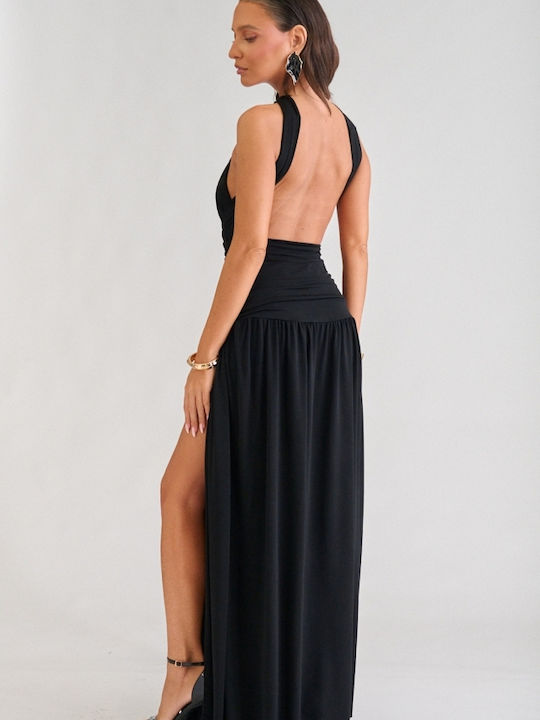 Summer Maxi Evening Dress Open Back Black