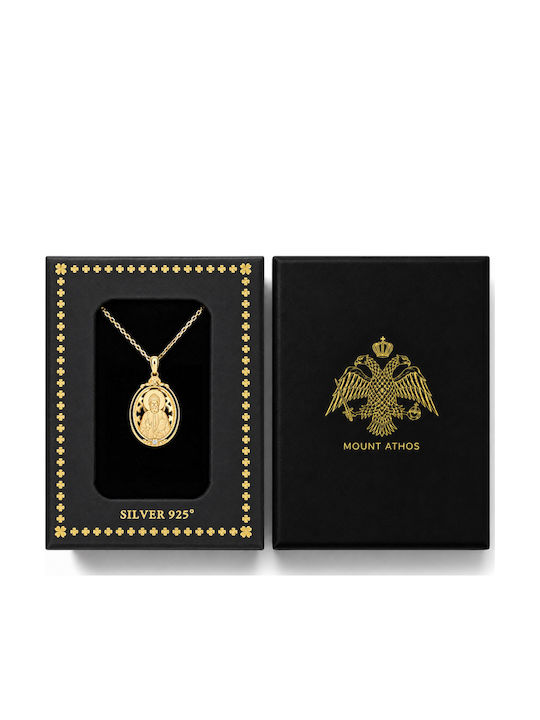 Ulysses Silver Pendant “Saint Paisios” Silver 925 14k Gold Plating Black Enamel Chain Gold Plated Silver 925