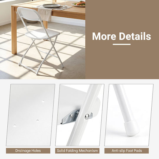 Metal Foldable Dining Chair White 97.5x44x