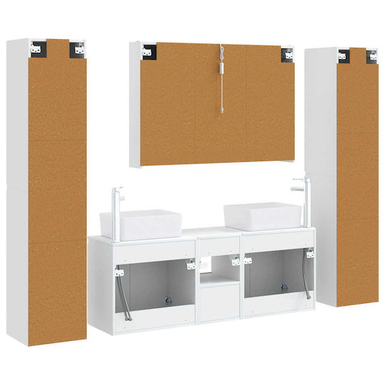 vidaXL Badezimmer Waschtisch-Einheit mit Waschbecken, Spiegel & Spalte M100xB15.5xH70cm Weiß