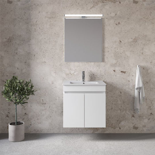 Furnibath Πάγκος με Νιπτήρα Μ55xΒ60xΥ33cm Λευκή Λάκα