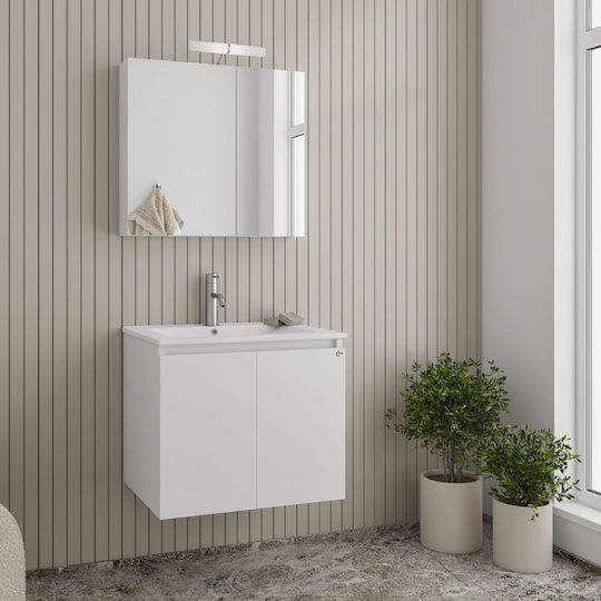 Drop Verona 75 Πάγκος με Νιπτήρα & Καθρέπτη Μ75xΒ45xΥ50cm Λευκό Γυαλιστερό