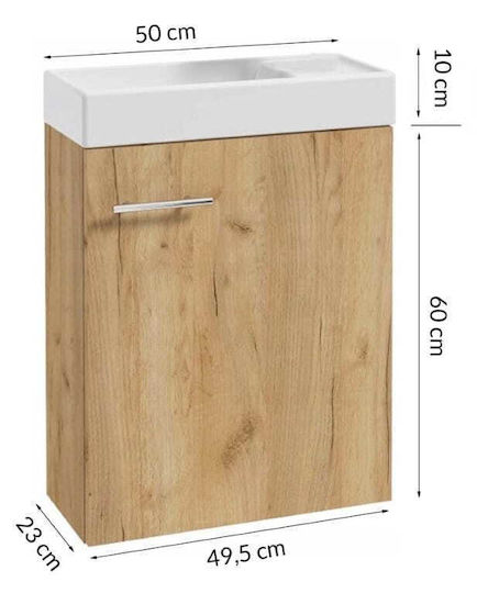 Deftrans Πάγκος με Νιπτήρα Μ50xΒ23xΥ70cm Oak Craft