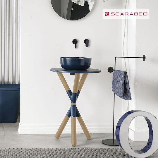 Scarabeo Cross Πάγκος με Νιπτήρα Μ52xΒ52xΥ76cm Μπλε Ματ
